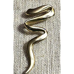 Gold-Toned Snake-Shaped Brooch Pin With Textured Back